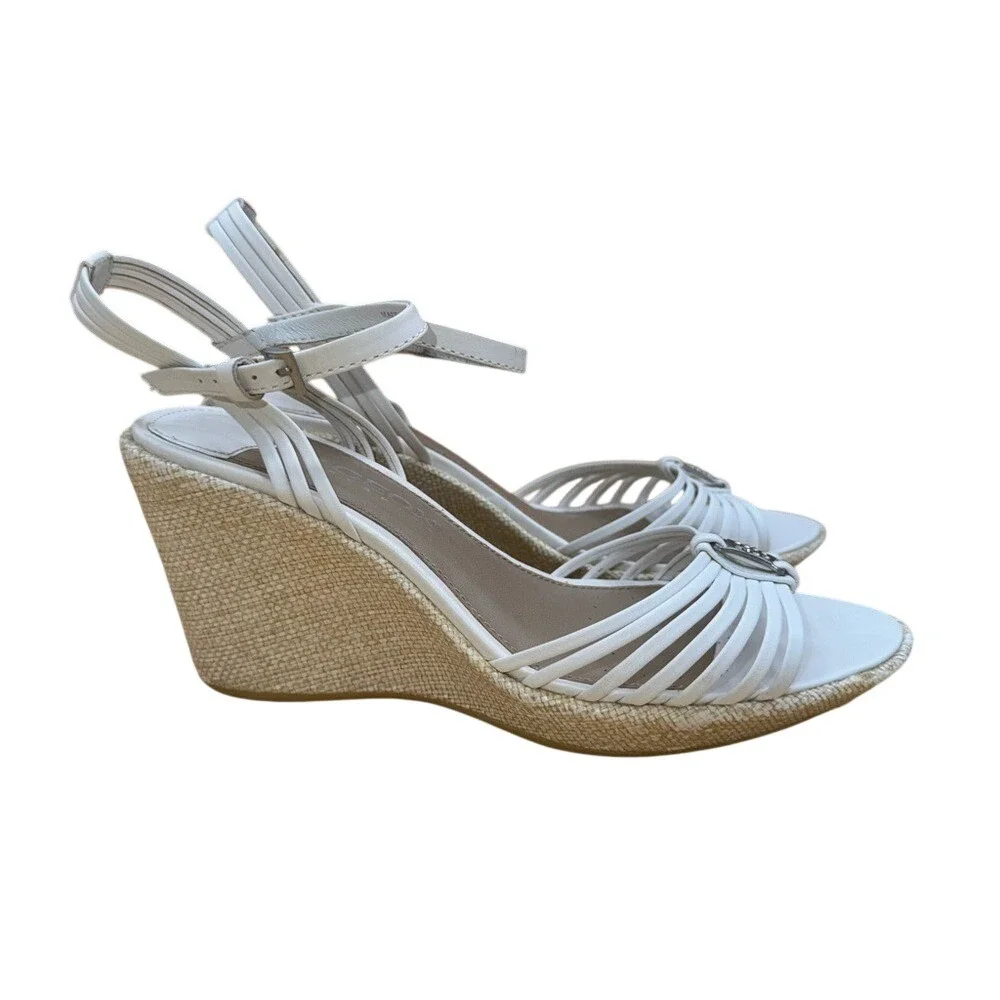 Geox‎ Respira White Leather Wedge Sandals with Rhinestone accent, Women's 6, EUC